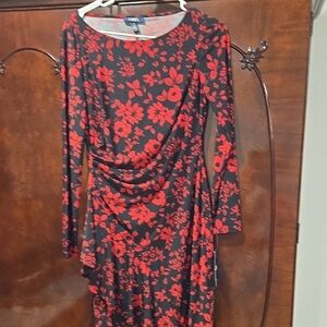 Chaps Red Floral Long Sleeve Dress